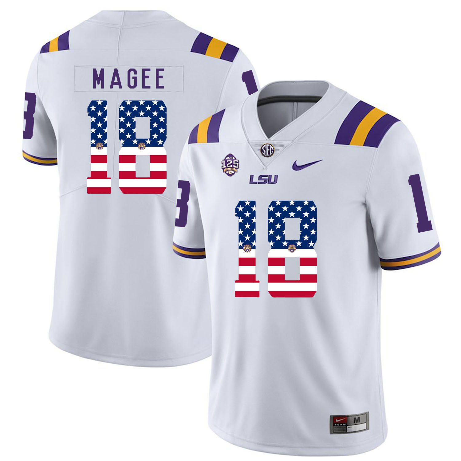 Men LSU Tigers #18 Magee White Flag Customized NCAA Jerseys